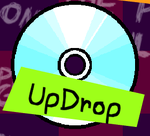 A sky blue disc named "UpDrop"